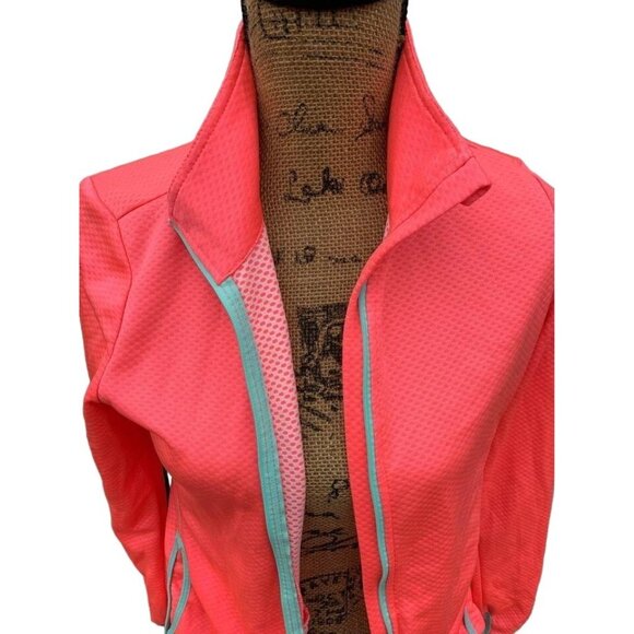 🍒 2/$20 🍒  Zip Up Jacket Orange & Mint Green Trim, Pockets & Thumb Loops sz M - Picture 4 of 5